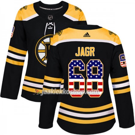 Nainen NHL Boston Bruins Pelipaita Jaromir Jagr 68 Adidas 2017-2018 Musta USA Flag Fashion Authentic